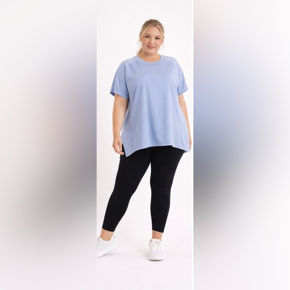 Mono B Sky Blue Mesh Back Activewear Top Hi Low Split Athleisure Tee 2X - Picture 2 of 7